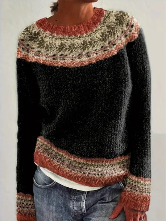 Women's vintage cream knit winter sweater by Wavlynn with cozy relaxed fit and timeless silhouette