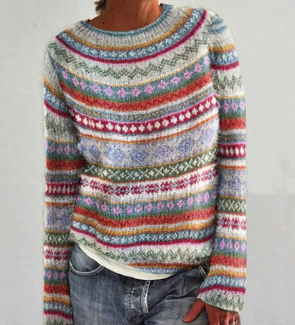 Women's vintage beige knit winter sweater by Wavlynn with cozy relaxed fit and classic silhouette