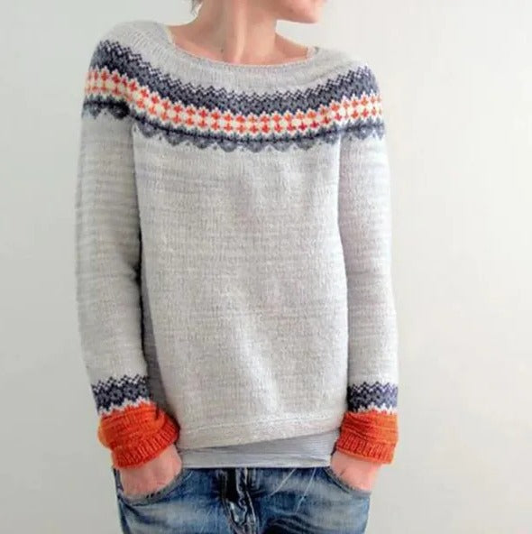 Women's vintage cream knit winter sweater by Wavlynn with cozy relaxed fit and timeless silhouette