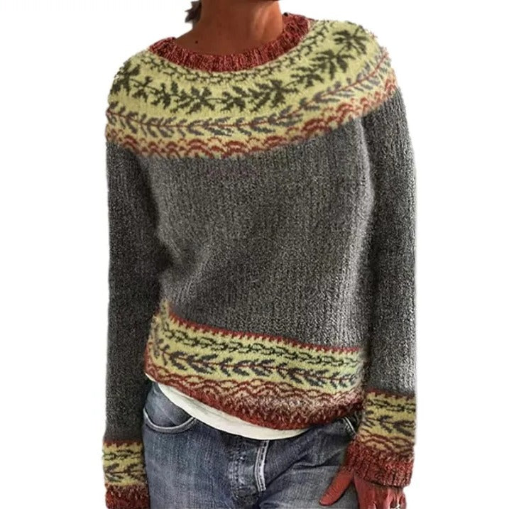 Women's vintage knit winter sweater by Wavlynn in cozy warm tones with classic timeless silhouette