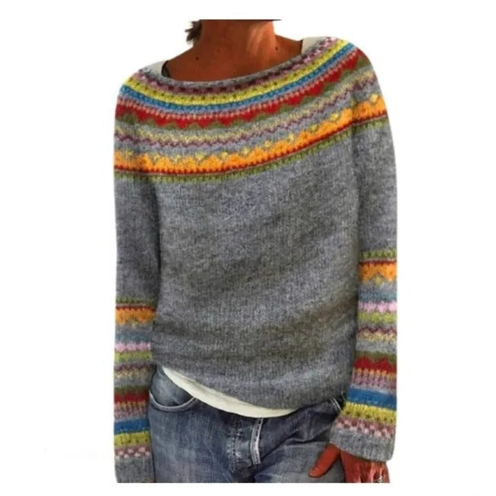Women's vintage cream knit winter sweater by Wavlynn with cozy relaxed fit and timeless silhouette