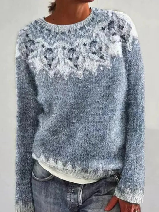 Women's vintage cream knit winter sweater by Wavlynn with cozy relaxed fit and timeless silhouette