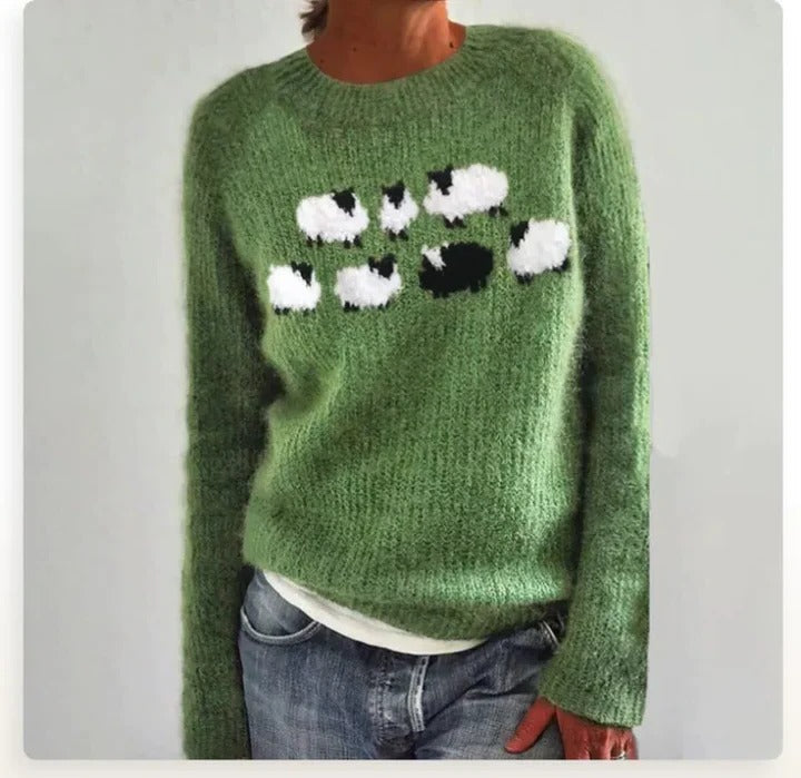 Women's vintage knit winter sweater by Wavlynn in cozy warm tones with timeless silhouette