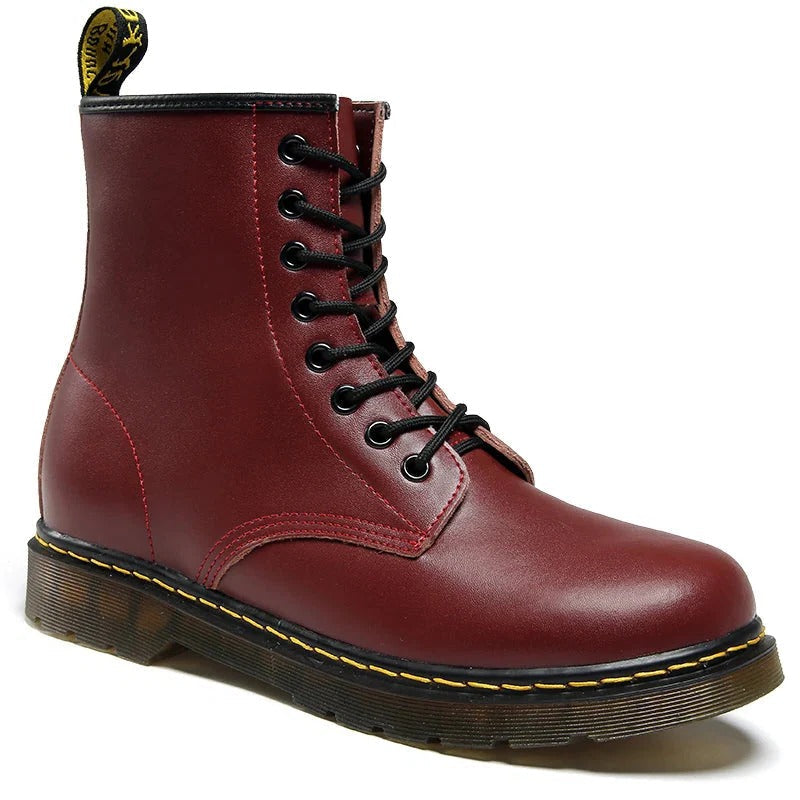 Wavlynn black leather lace-up combat ankle boots for men with sleek classic finish