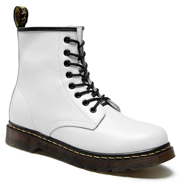 Wavlynn black leather lace-up combat ankle boots with sleek finish for everyday men's wear