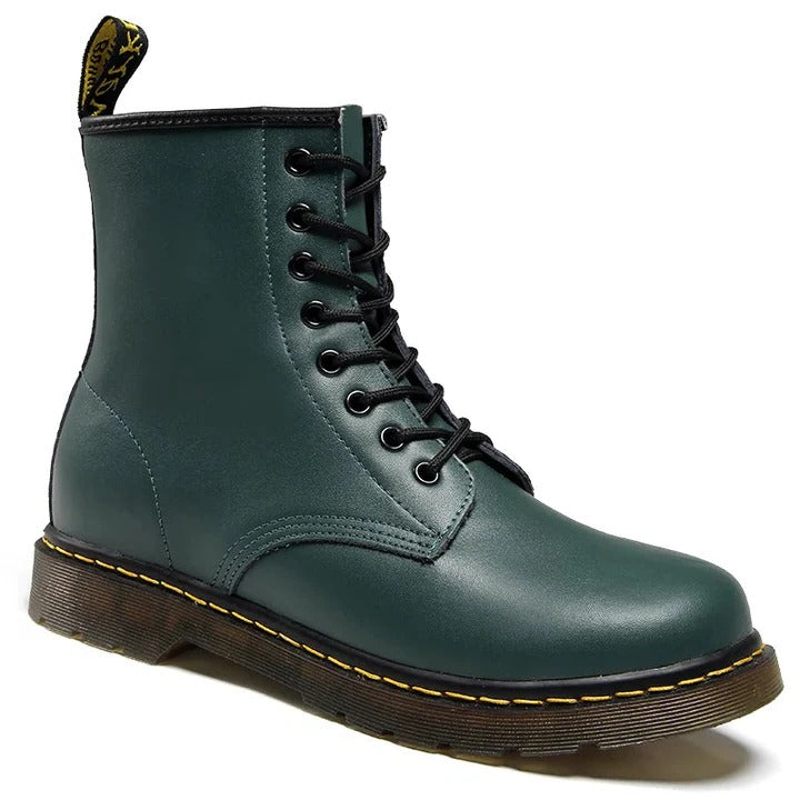Wavlynn black leather lace-up combat ankle boots for men with sleek finish and everyday style