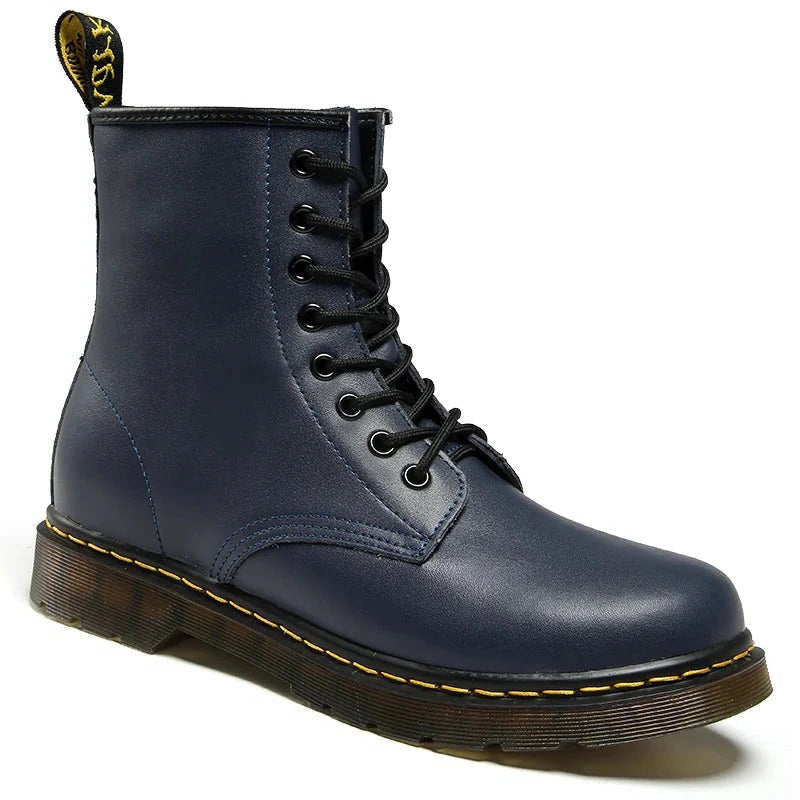 Wavlynn black leather lace-up combat ankle boots with sleek finish for everyday men's wear
