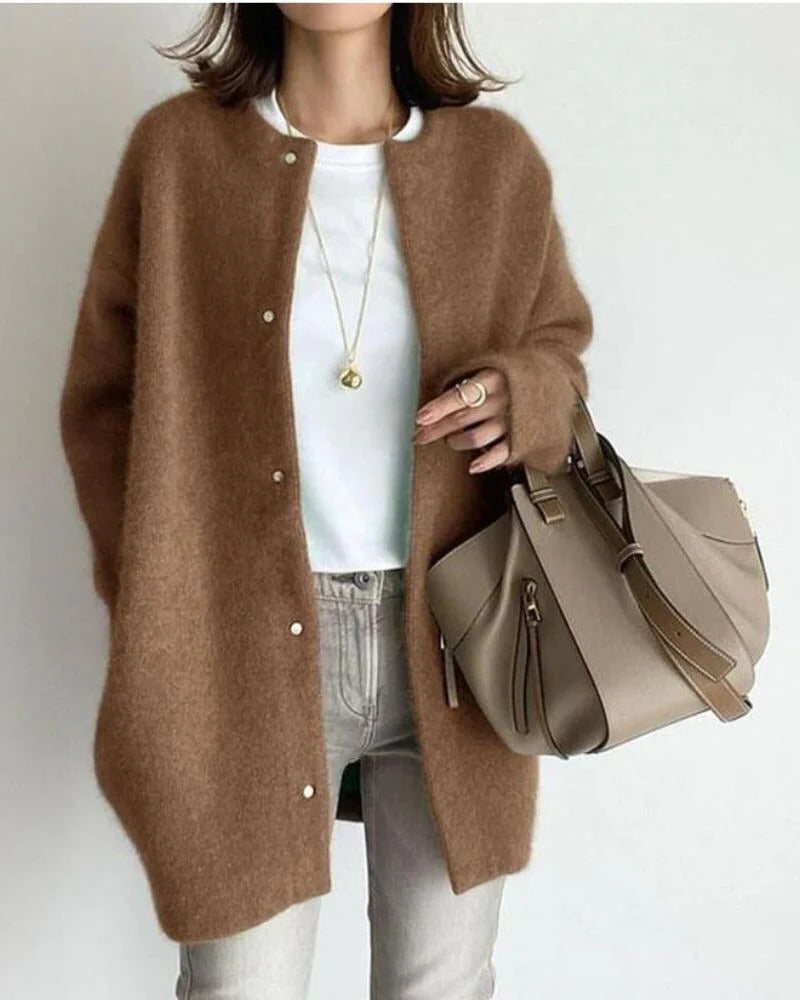 Women's oversized cozy knit cardigan casual formal versatile relaxed silhouette everyday comfort style