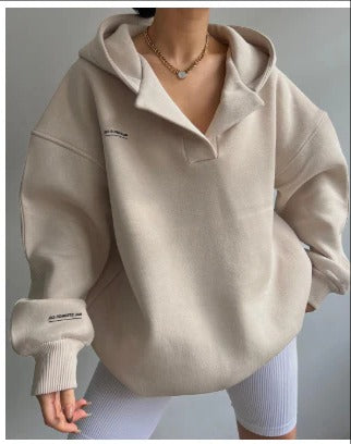 Women's relaxed fit casual hoodie in cozy soft-lined fabric, ideal for effortless layering