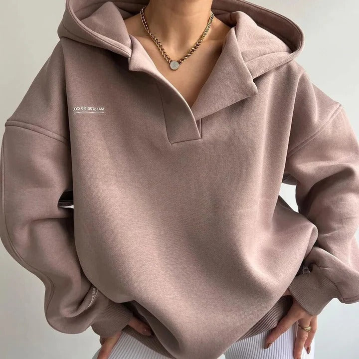 Women's relaxed fit casual hoodie cozy layering style with soft inner lining for fall winter