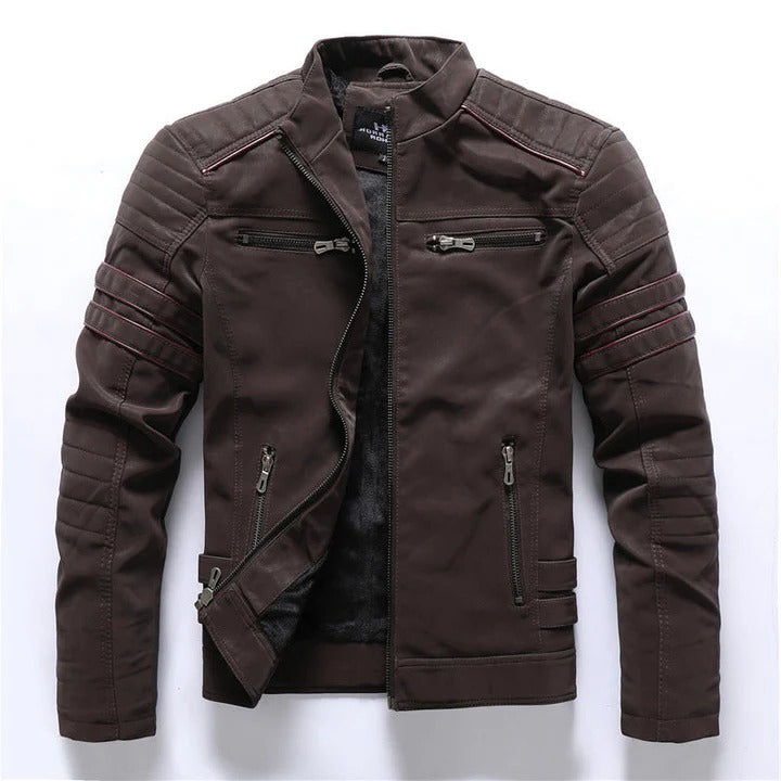 Men's lightweight black moto jacket slim tailored cut with structured silhouette for versatile everyday wear