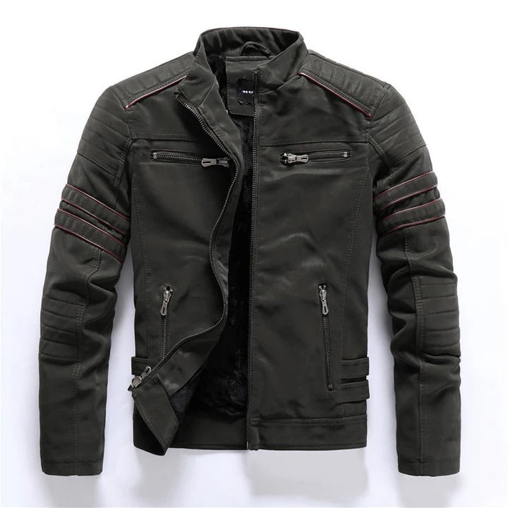 Men's black lightweight moto jacket slim tailored cut with structured silhouette for everyday wear