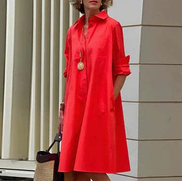 Women's short-sleeve polo dress with structured collar, straight cut, sporty-casual style for everyday wear