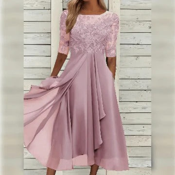 Women's elegant lace bodice dress, timeless silhouette in classic style for formal and casual events