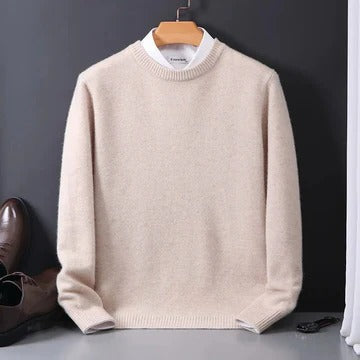 Men's light gray cashmere crewneck sweater, soft premium knit for formal and casual wear