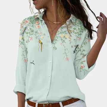 TrendAura floral women's blouse draped silhouette, versatile desk-to-dinner professional top with relaxed hemline