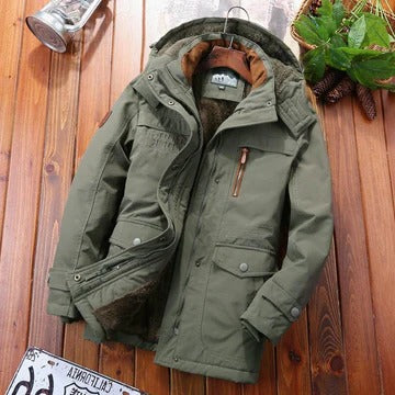 Wavlynn men's insulated hooded winter jacket with pockets, rugged cold-weather style in versatile silhouette