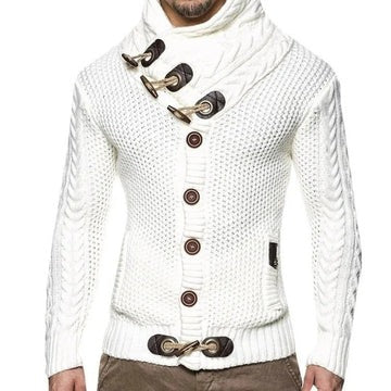 Beige knitted sweater toggle closure ribbed cuffs structured smart-casual everyday layering piece