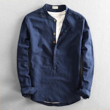 Men's light blue breathable long-sleeve regular fit summer shirt with lightweight casual design
