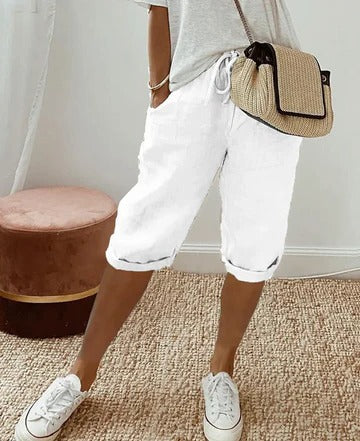 Women's high-waist shorts tailored clean lines lightweight minimalist design for versatile warm-weather styling