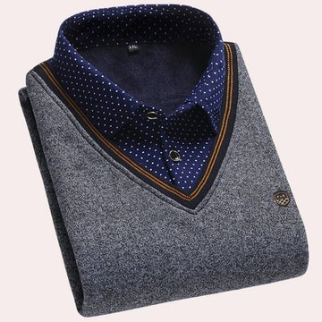 Men's collared knit pullover sweater smart casual structured fit with shirt-style collar