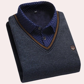 Men's collared knit pullover sweater smart casual style with shirt-style collar for everyday wear