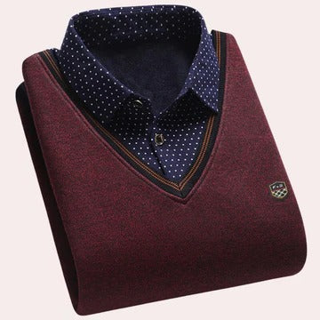 Men's collared knit pullover sweater smart casual style with shirt-style collar everyday wear