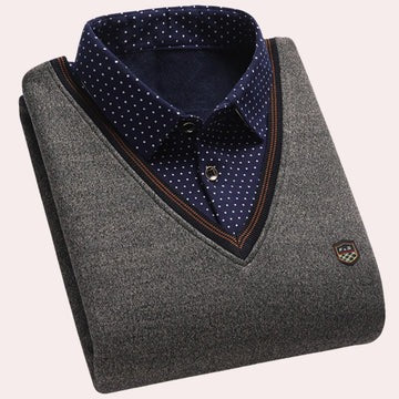 Men's collared knit pullover sweater smart casual slim fit with shirt-style collar everyday wear