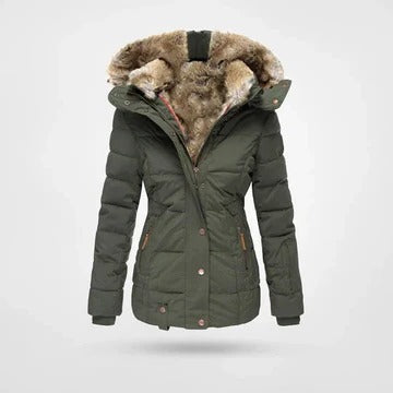 Women's hooded winter parka, slim silhouette, windproof shell with soft warm lining