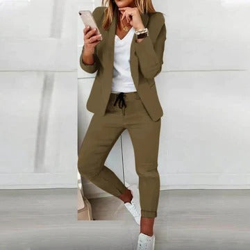 Women's tailored blazer and trousers set, structured silhouette suit for professional semi-formal wear