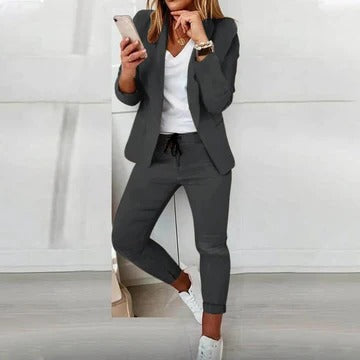 Women's tailored blazer and trousers set, structured silhouette coordinated suit for professional wear