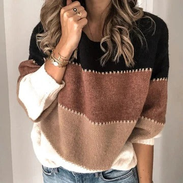 Striped women's soft knit sweater cozy casual everyday wear versatile wardrobe essential