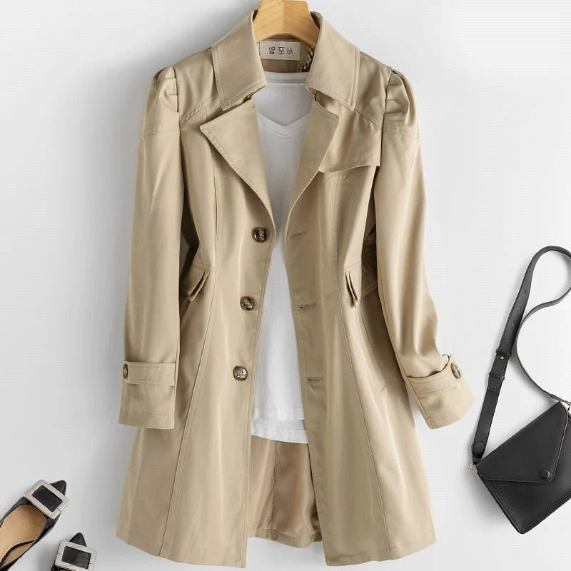 Wavlynn women beige lightweight trench coat tailored silhouette double-breasted professional everyday elegance