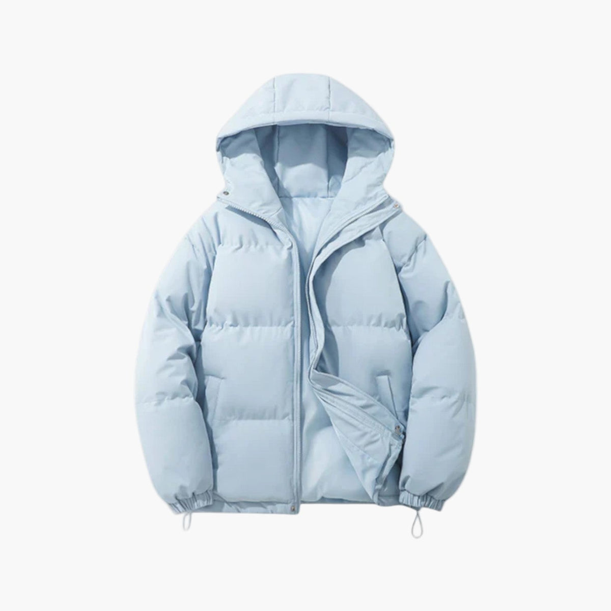 Men's beige quilted puffer jacket lightweight zip-up hooded winter coat streamlined fit