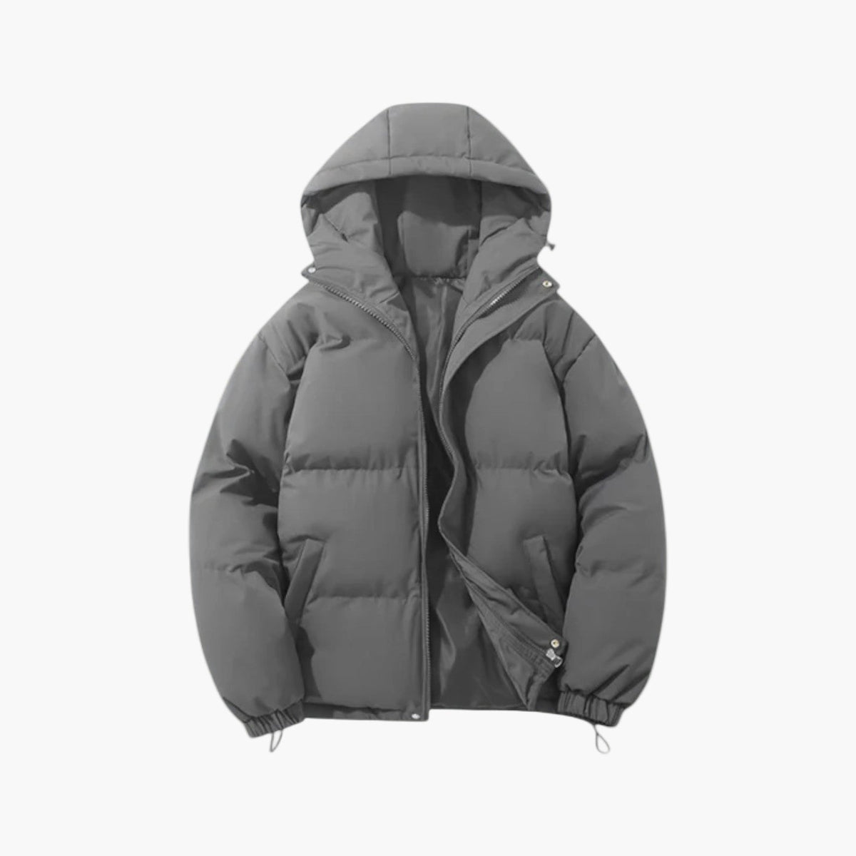 Men's beige quilted puffer jacket lightweight zip-up hooded insulated winter coat by Wavlynn