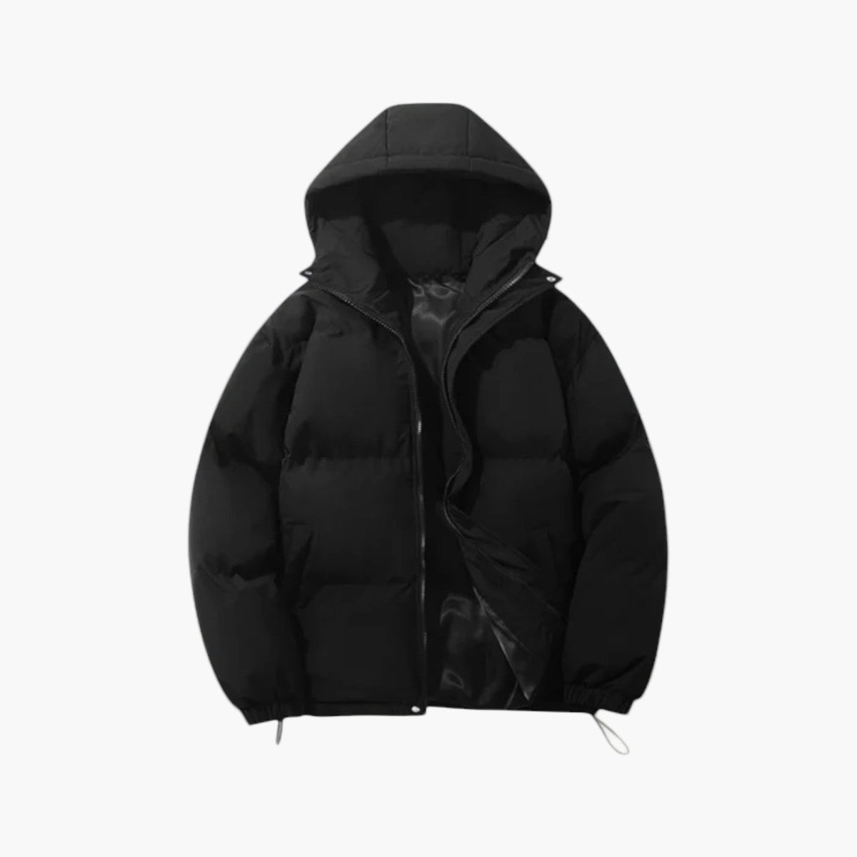 Men's beige quilted puffer jacket zip-up hooded lightweight winter insulated casual fit