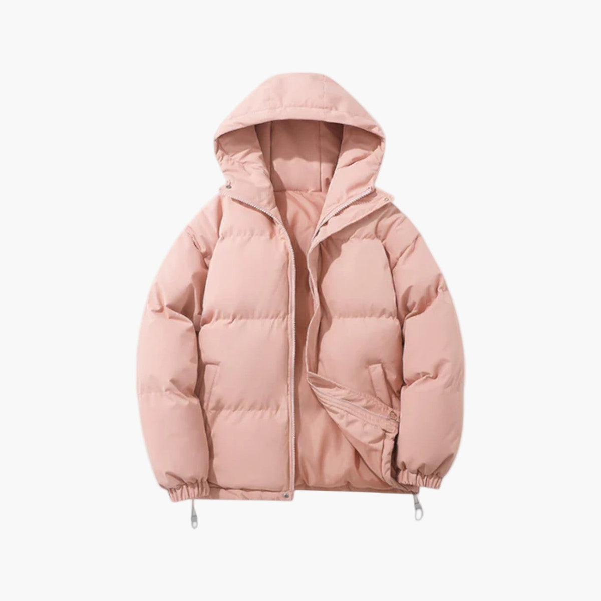Men's beige quilted puffer jacket zip-up hooded lightweight insulated winter coat