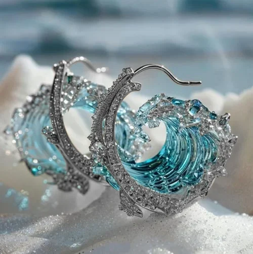 Jessica Wave Hoop Earrings blue resin ocean-inspired arc-shaped contemporary jewelry bold silhouette