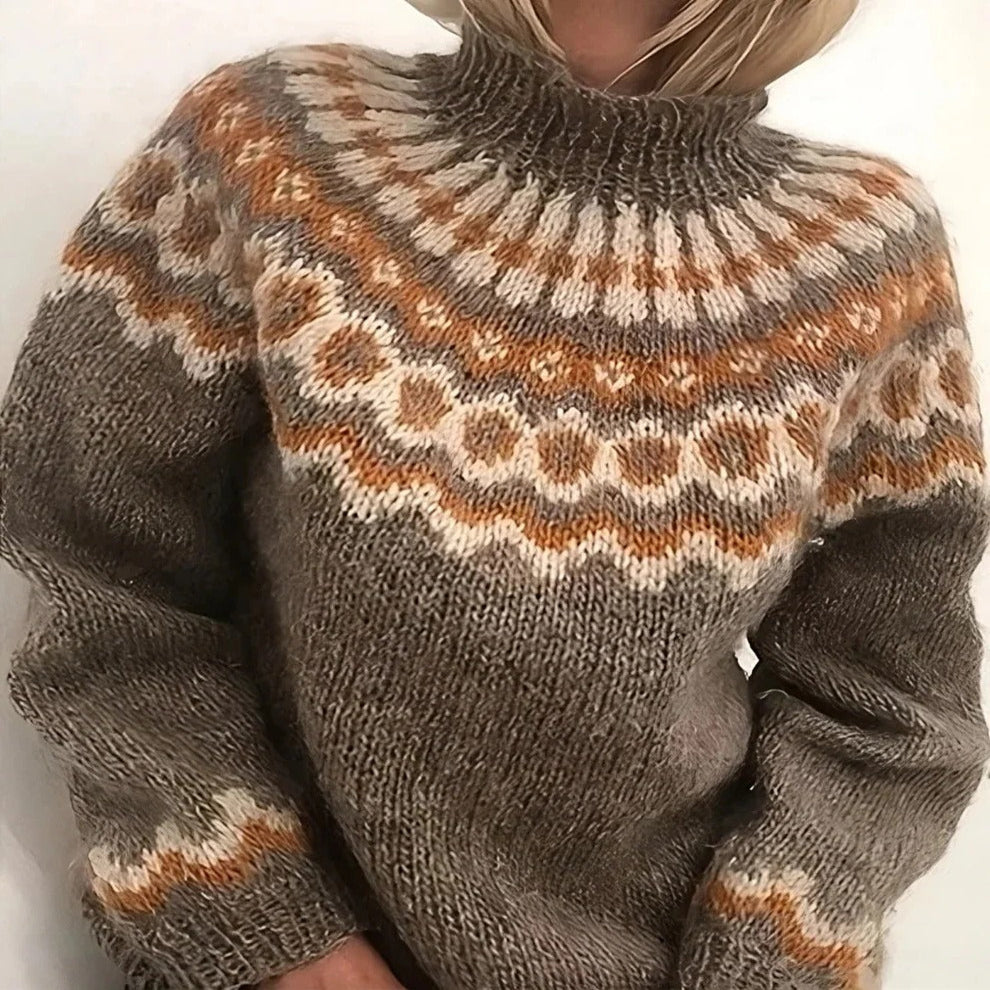 Cream Icelandic wool turtleneck sweater, classic winter knit with natural insulating fleece