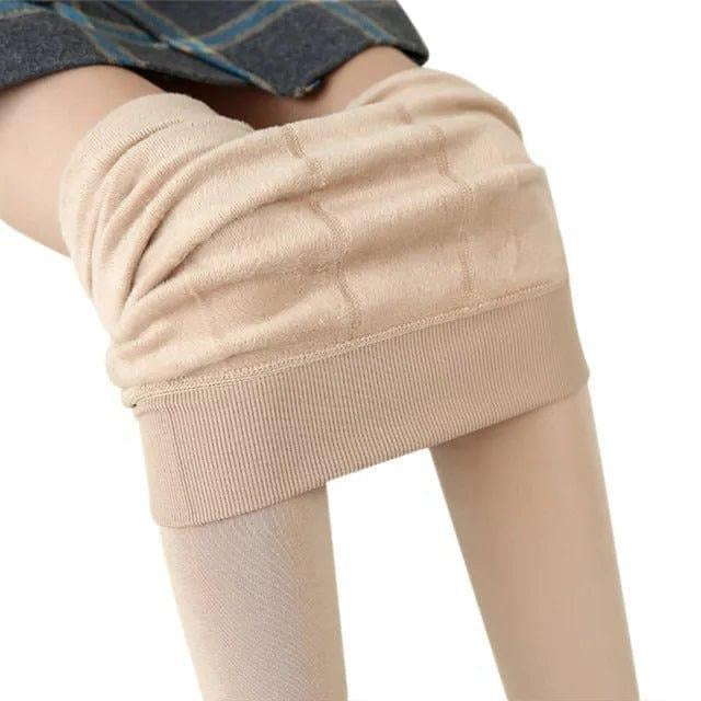 Black fleece-lined women's leggings, stretchy slim-fit with warm cashmere-blend interior for cold weather