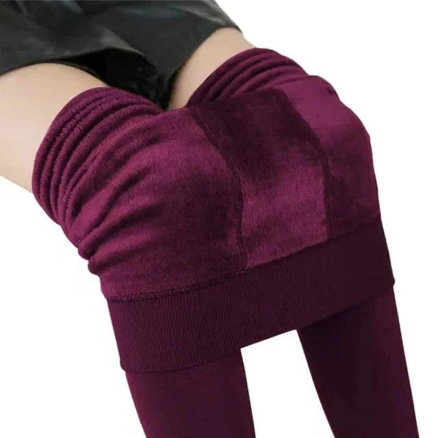 Women's black fleece-lined leggings cold weather stretchy high-waist cozy cashmere blend