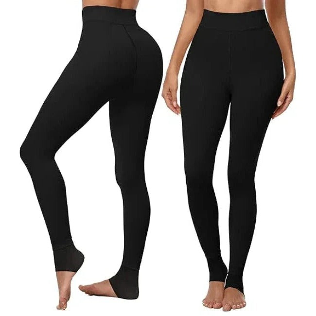 Women's black fleece-lined stretch leggings with cozy cashmere blend for cold weather warmth