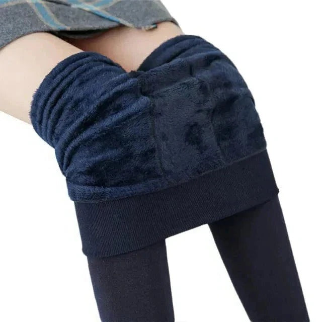 Black fleece-lined women's leggings, stretchy cold weather style with cozy cashmere-blend fabric