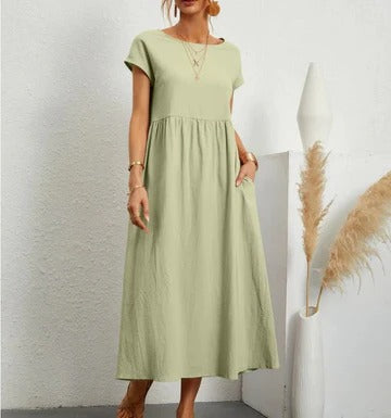 Women's elegant maxi summer dress in fluid A-line silhouette, breathable fabric for refined everyday style