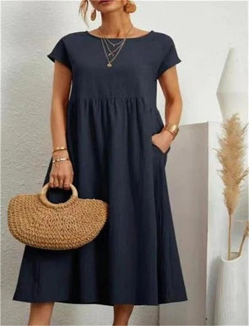 Women's elegant maxi summer dress in fluid A-line silhouette, breathable fabric for effortless all-day style