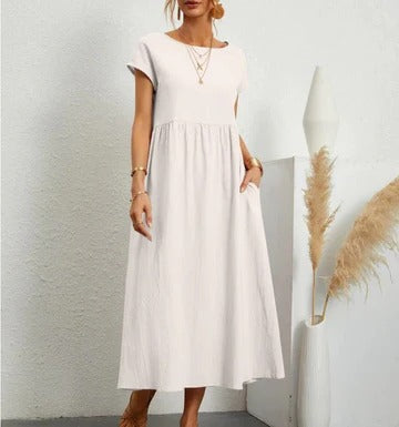 Women's elegant maxi summer dress in fluid A-line silhouette, breathable fabric for refined all-day style