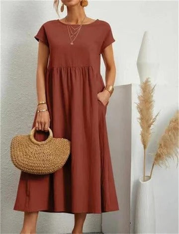 Women's elegant maxi summer dress in fluid A-line silhouette, breathable fabric for effortless all-day style