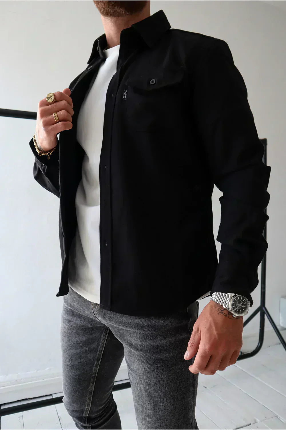 Men's cotton overshirt relaxed fit long sleeve button front layering shirt neutral tone