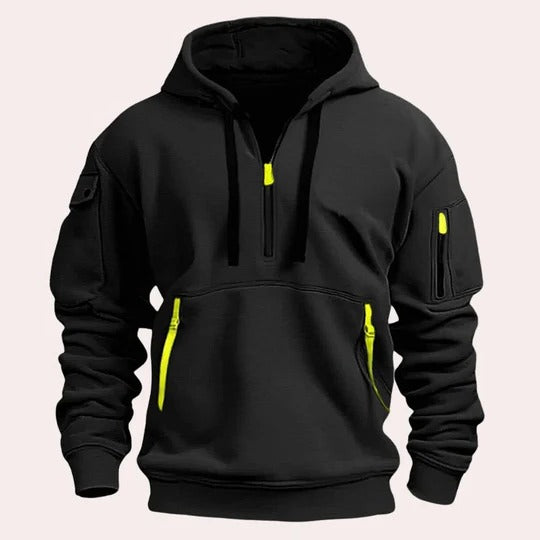 Men's gray pullover hoodie standard fit with adjustable drawstring hood and front kangaroo pocket