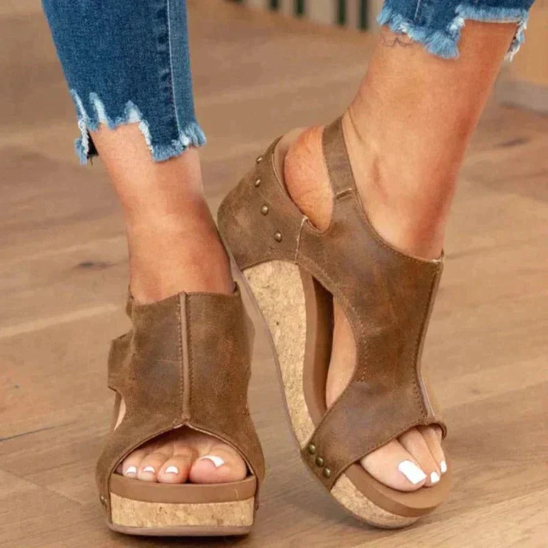 Women's wedge heel sandals with supportive cushioned footbed, versatile everyday style for all-day comfort